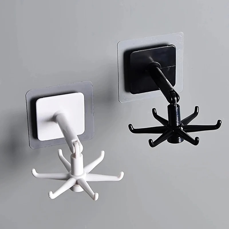 Rotating Wall Hook Rack No Drill Kitchen Storage Organizer