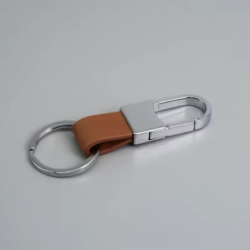 Custom Logo Leather & Metal Carabiner Keychain with Double Rings