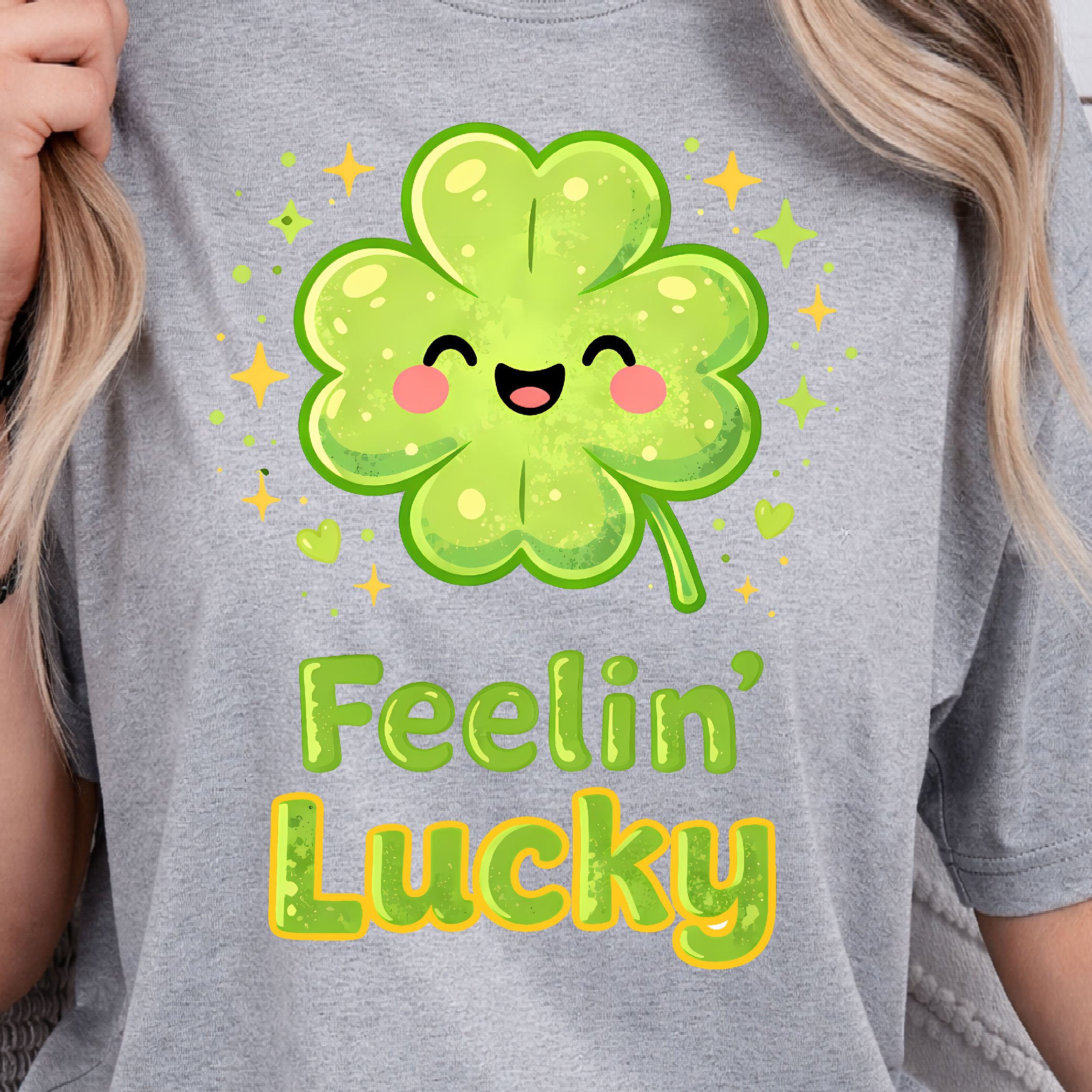 Feeelin' Lucky White Shirt, St. Patrick's Day T-Shirt, Lucky Vibes Tee
