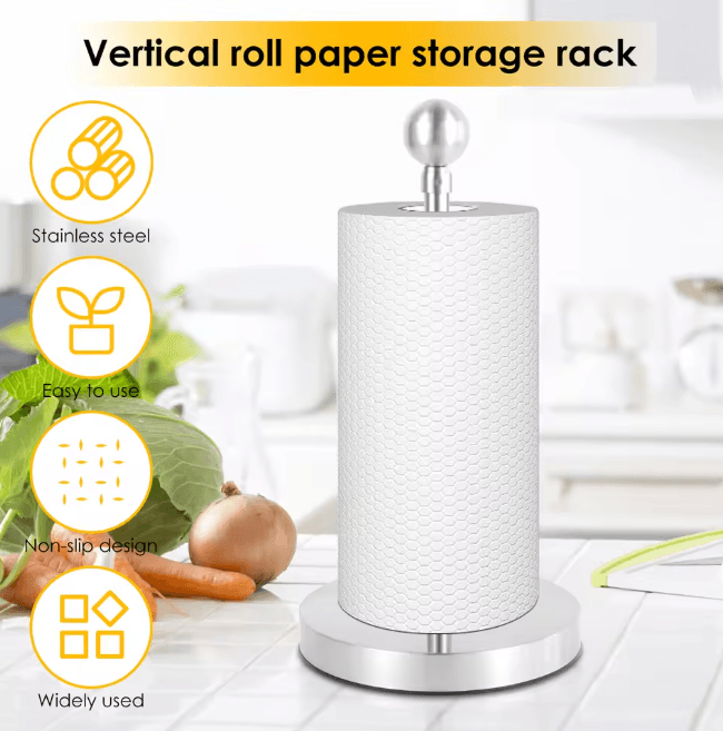 Stainless Steel Paper Towel Stand Nonslip Freestanding Kitchen Roll Holder