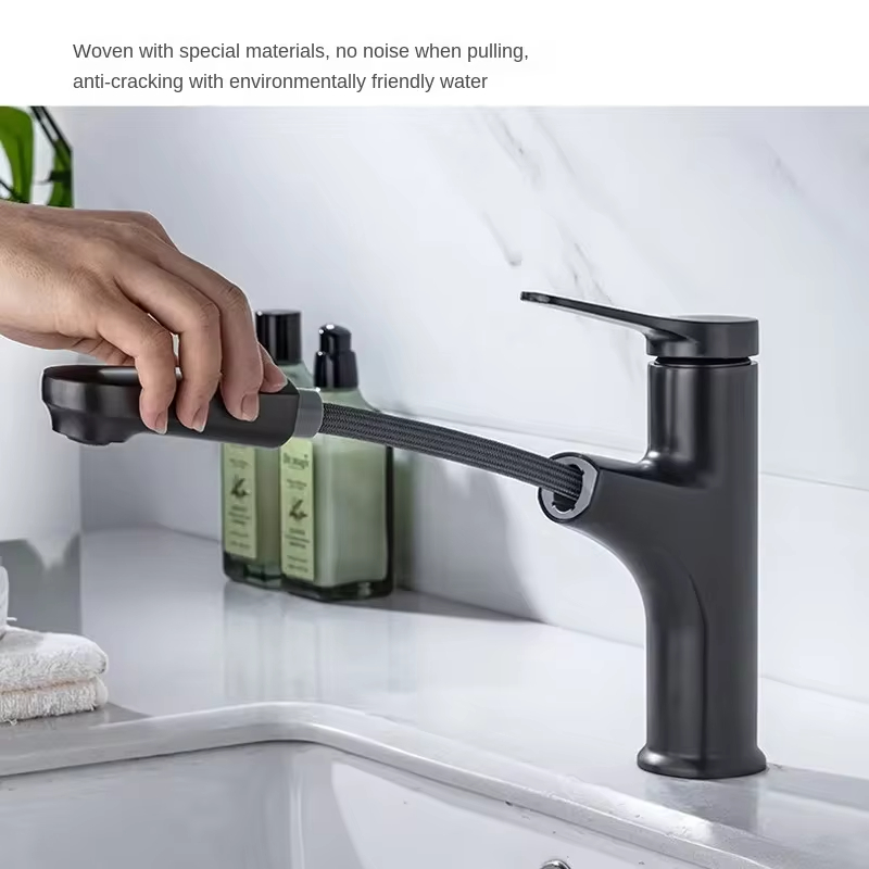 Multifunctional Pull Out Basin Faucet, Hot and Cold Water Faucet with Brass Valve Body, Single Handle Sink Faucet