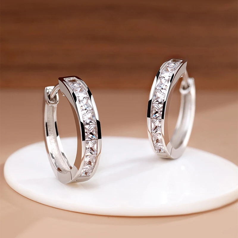 Women's Circle Round Earrings, Sterling Silver Shining Zircon Jewelry, Elegant Birthday Gifts
