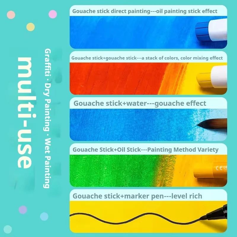 Artist Series Soft Solid Gouache Paint Sticks - Washable Non-Toxic Drawing Pastels