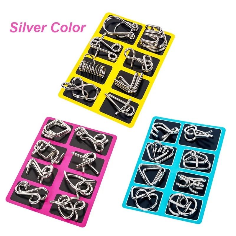 8 Piece Metal Puzzle Set Brain Teaser IQ Wire Puzzle Game for Adults and Kids