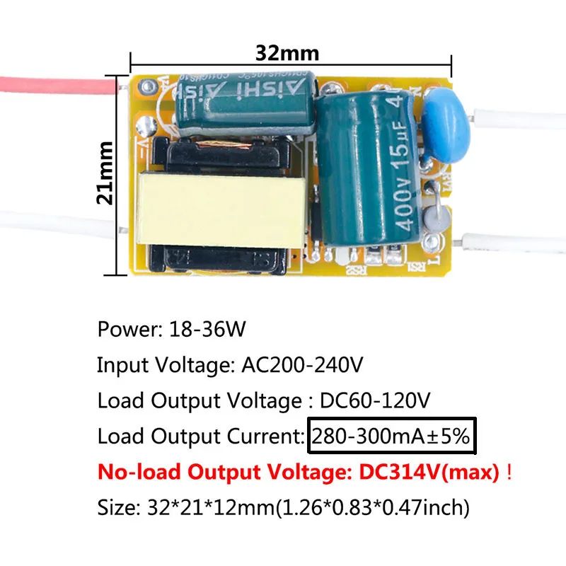 Non-Isolated constant current LED driver AC to DC Converter Power Unit 8W–50W (250mA/300mA)