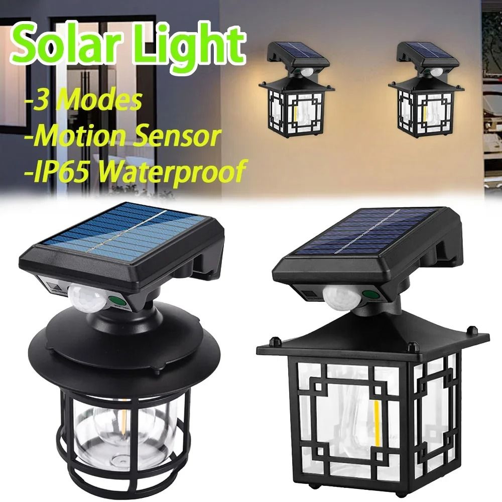 Retro Solar Motion Sensor Outdoor Wall Lamp Waterproof Garden Light