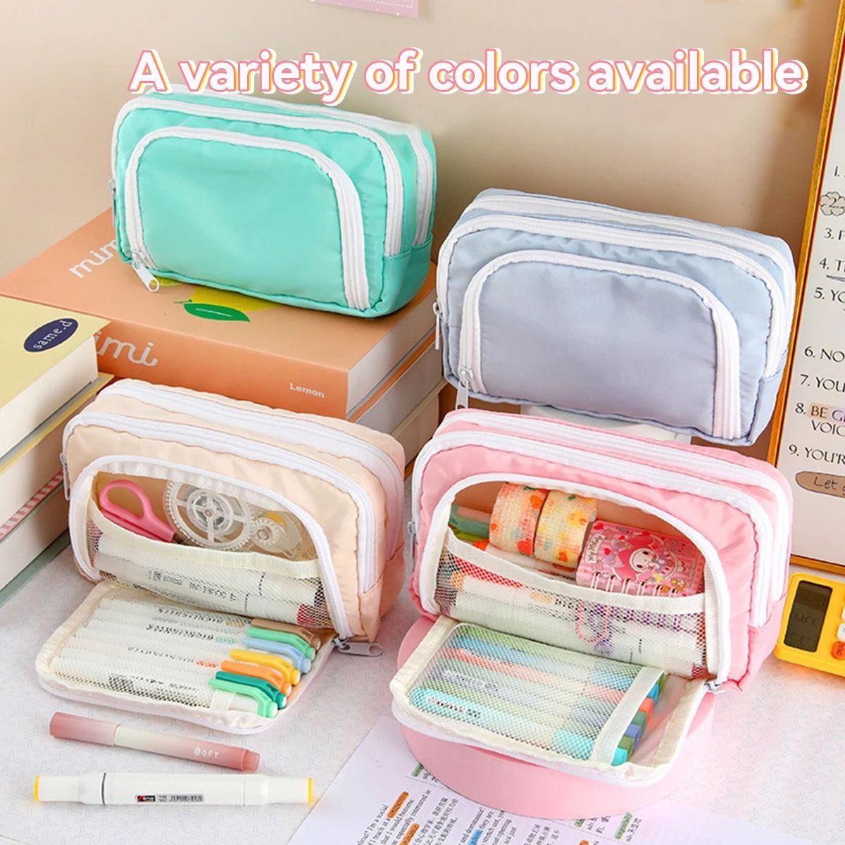 Kawaii Pencil Case Large Capacity Pen Bag Multilayer Korean Style School Stationery Organizer