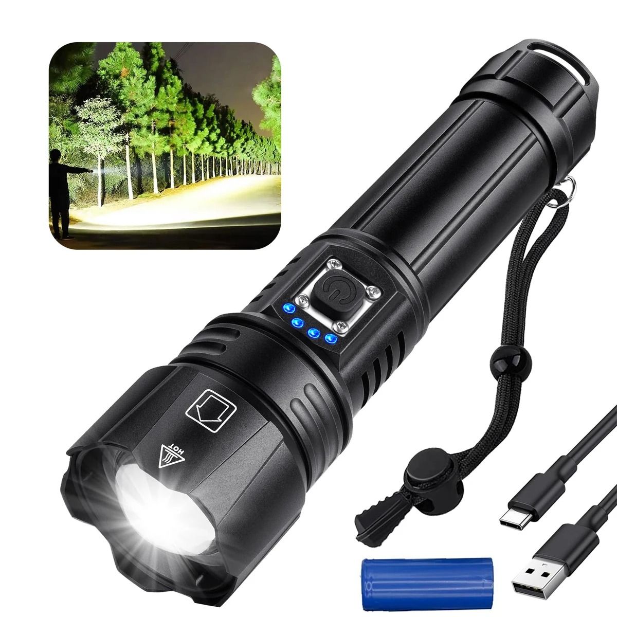 Rechargeable High Lumen Flashlight Waterproof 990000 Lumens with 5 Modes