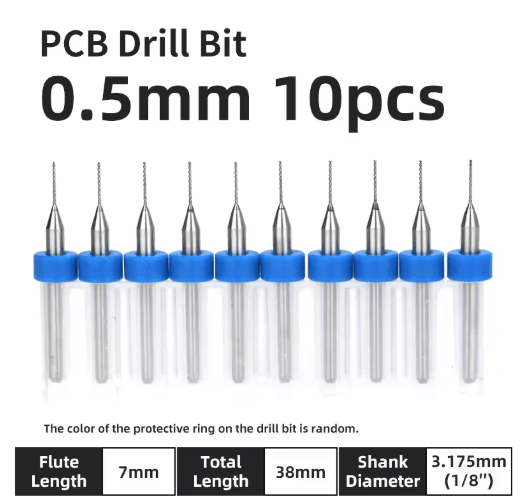 TOOLEYE Micro PCB Drill Bit Set – 10pcs Precision CNC Drills (0.1–3.175mm, 1/8 Shank)