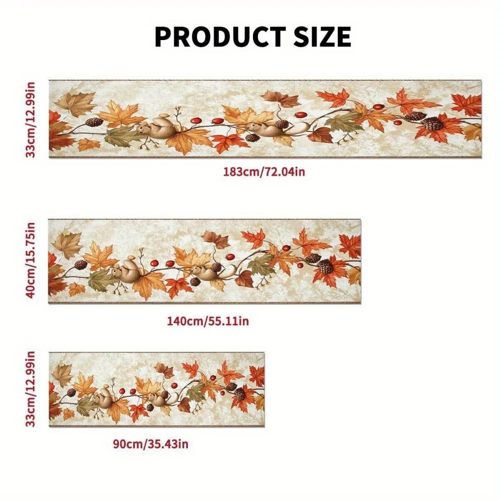Autumn Squirrel Maple Leaf Table Runner