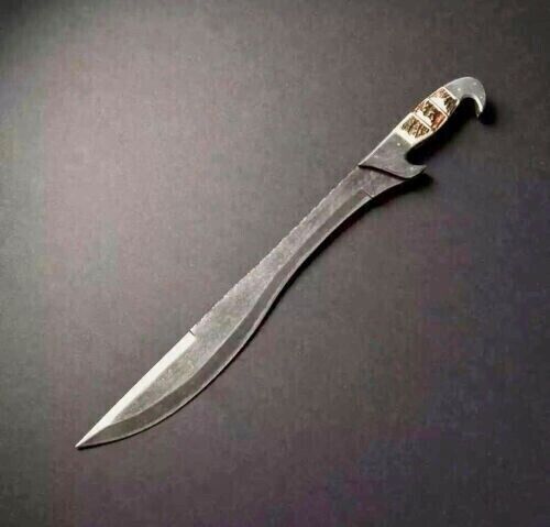 23IN CUSTOM HANDMADE DAMASCUS STEEL FALCATA SWORD DEER HORN HANDLE SHORT SWORD
