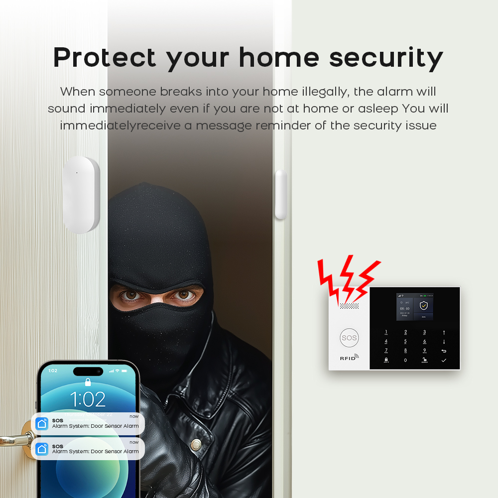 Smart Home Security System, Tuya GSM WiFi Alarm with Alexa Integration - Wireless Alarm