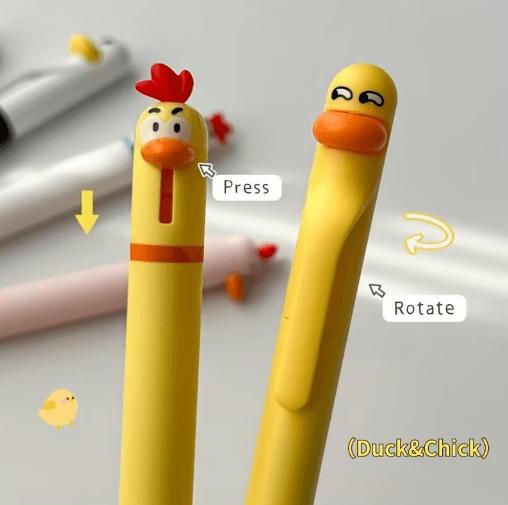 Cute Chicken Gel Pen Set 4pcs Funny Rotating Black Ink Pens (0.5mm)