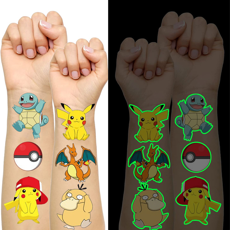 Pokemon Glow-In-The-Dark Temporary Tattoos for Kids Pikachu Stickers for Boys & Girls Glow Party Supplies & Gifts