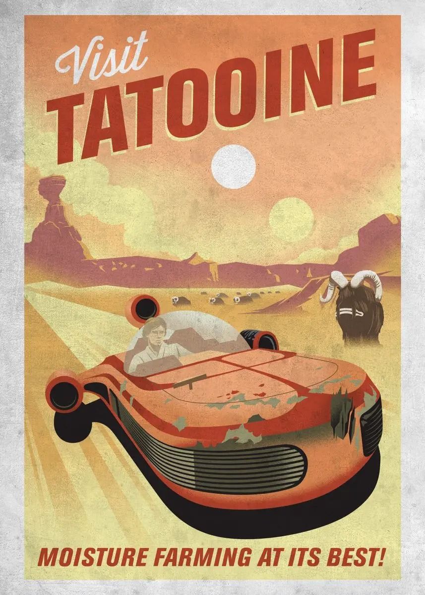 Galactic Retro Space Poster Tatooine Canvas Movie Wall Art