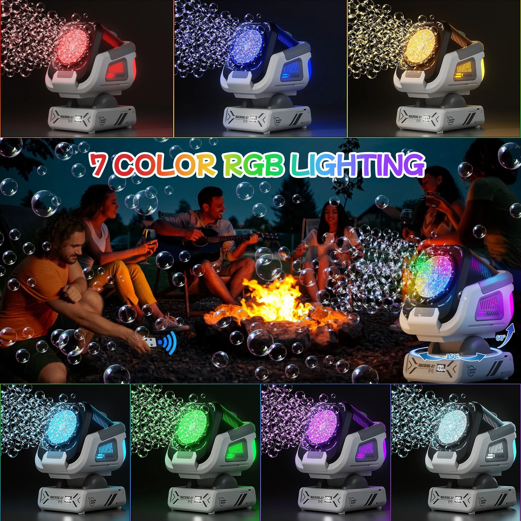 Upgraded Bubble Machine with Remote Control RGB Lights and Rechargeable Battery