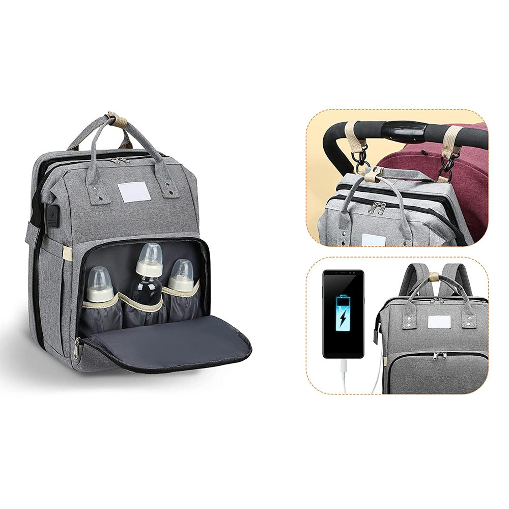 2-in-1 Backpack-Crib, Diaper Bag, Sun Shade, & USB Interface