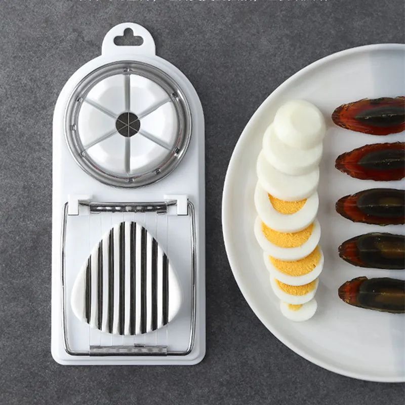 2-in-1 Stainless Steel Egg Cutter & Preserved Egg Slicer with Plastic Base