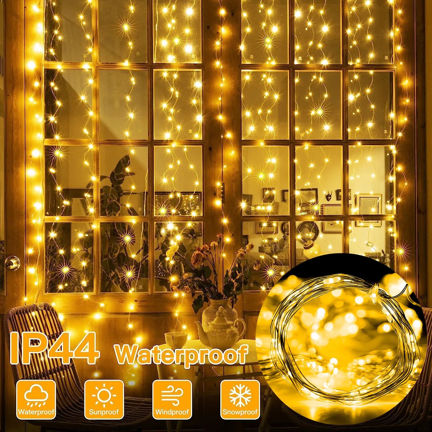 AuroraGlow LED curtain lights USB Fairy Curtain with Remote & 8 Modes
