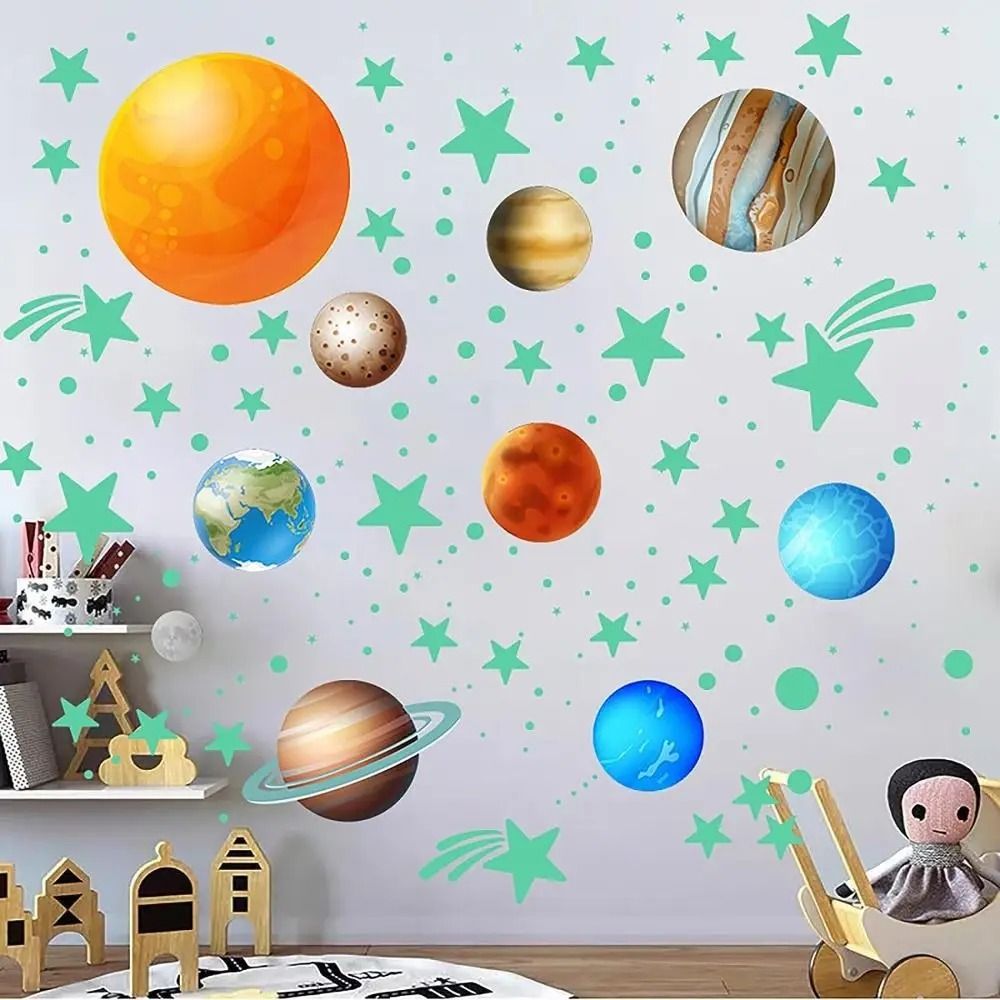 Glow in the Dark Star Wall Stickers Luminous Planet Wall Decals for Kids Room Decor