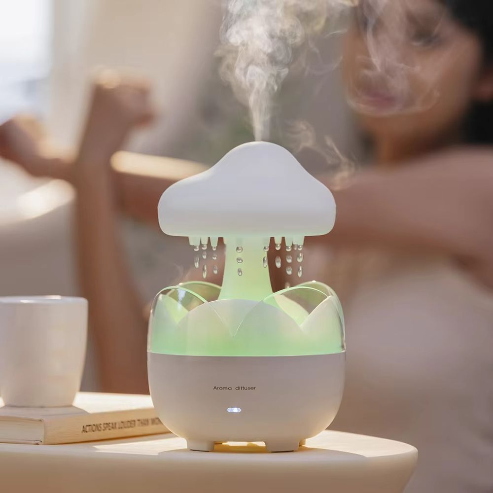 Mushroom Rain Cloud Humidifier – Electric Aroma Diffuser with Night Light & Relaxing Water Drop Sounds