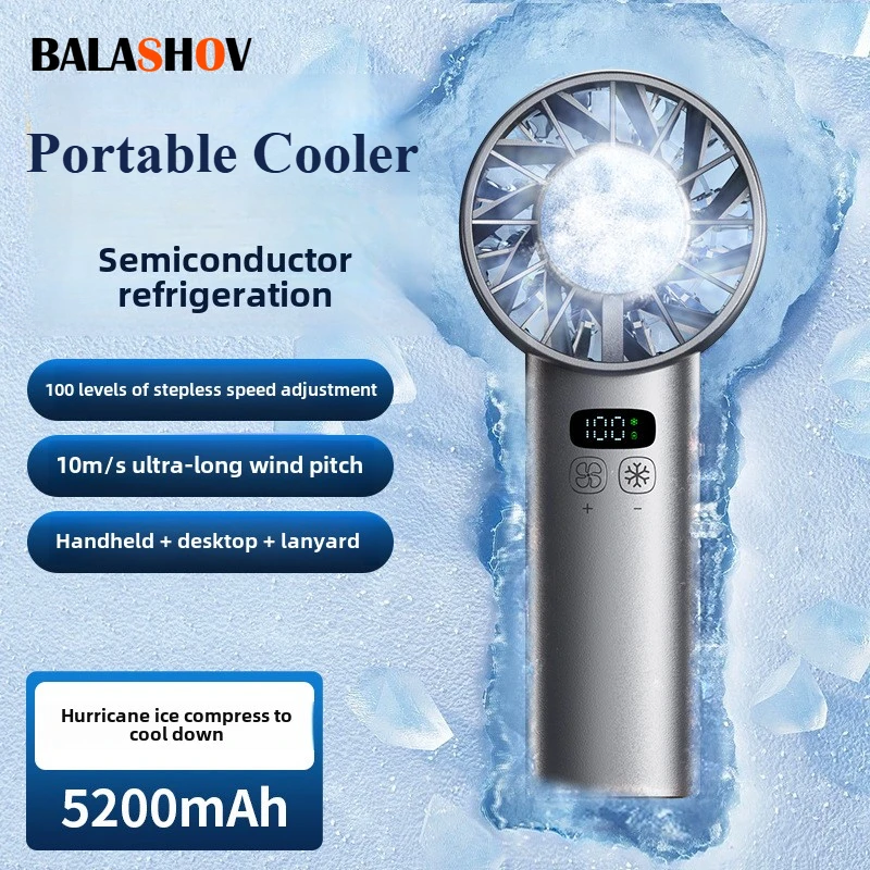 BALASHOV Ice Compress High-Speed Cooling Fan, USB Rechargeable Portable Mini Fan with LED Digital Display for Travel