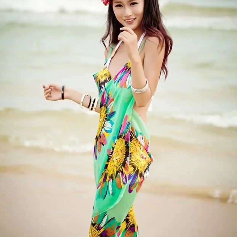 Womens Chiffon Beach Cover Up Halter Bikini Wrap Lightweight Swim Dress