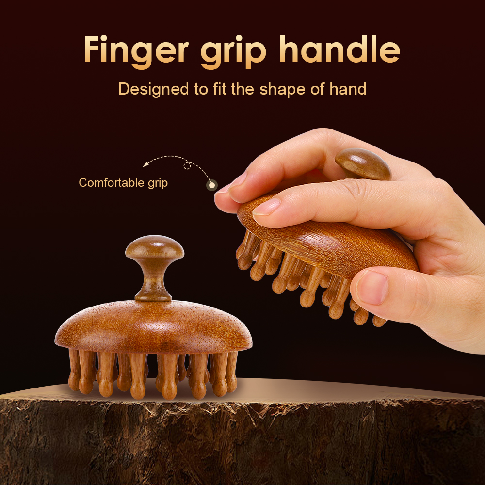 Scalp Head Massager Natural Sandalwood, Multi-Functional Wood Therapy Massage Comb, Circular Tooth Guasha Scraping