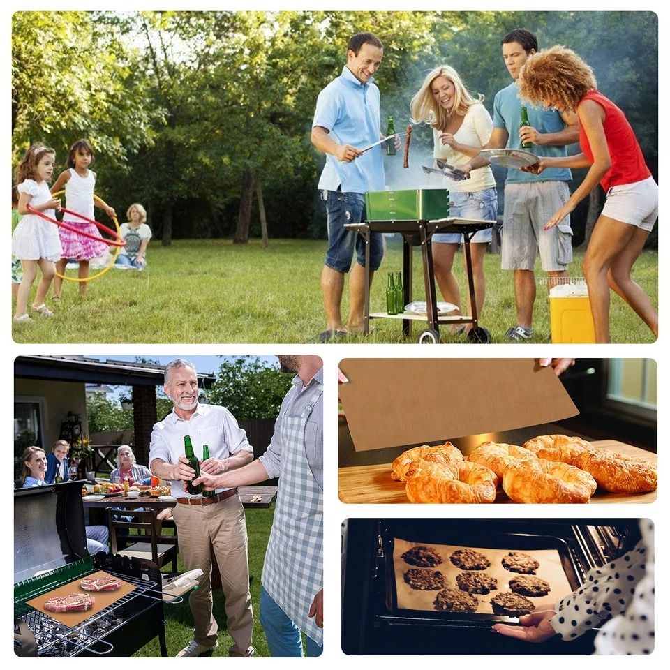 BBQ Copper Grill Mats Non Stick Reusable Outdoor Barbecue Cooking Baking Mats