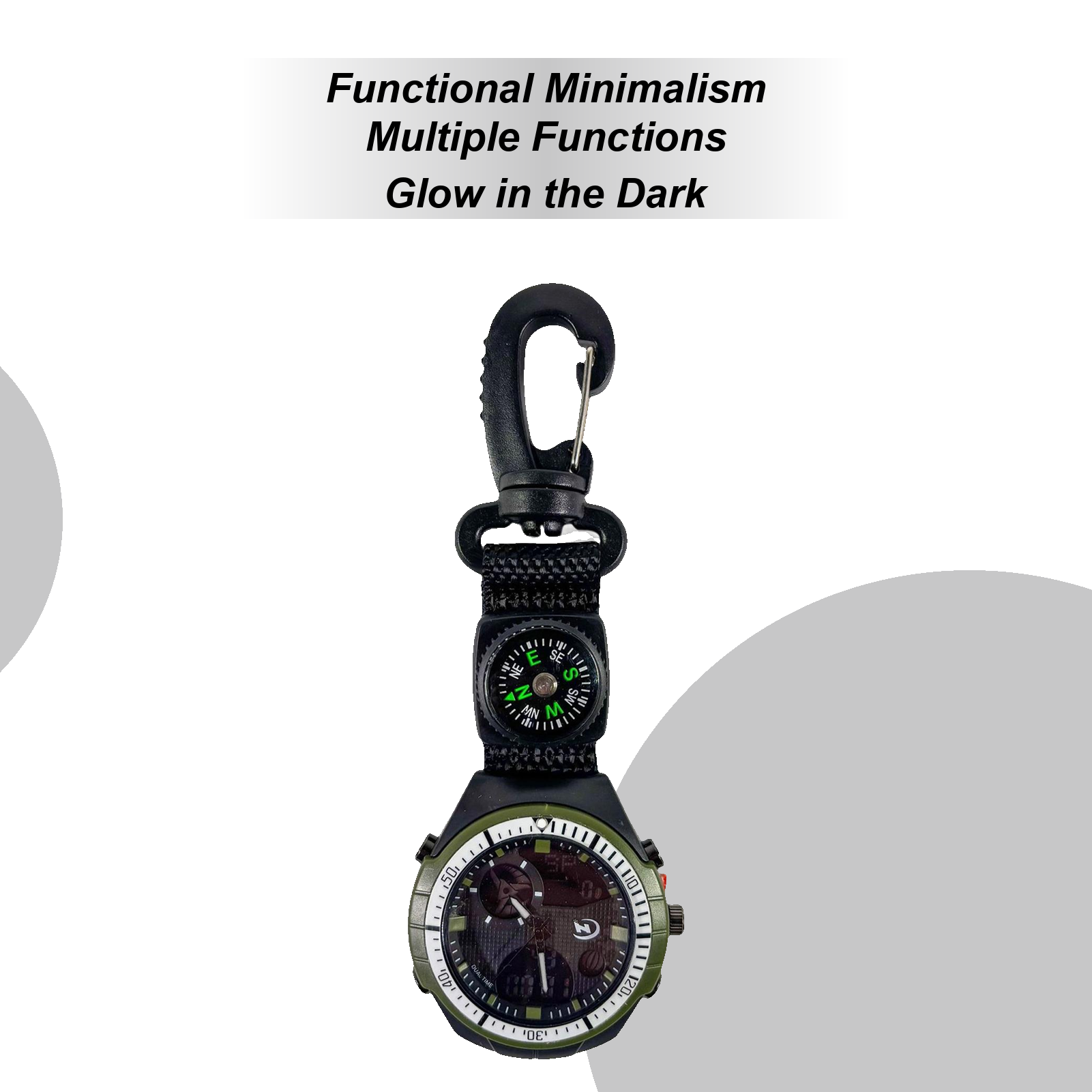 Outdoor Hiking Watch with Compass & Carabiner  Survival Sports Pocket Watch for Camping, Hiking, and Backpacking