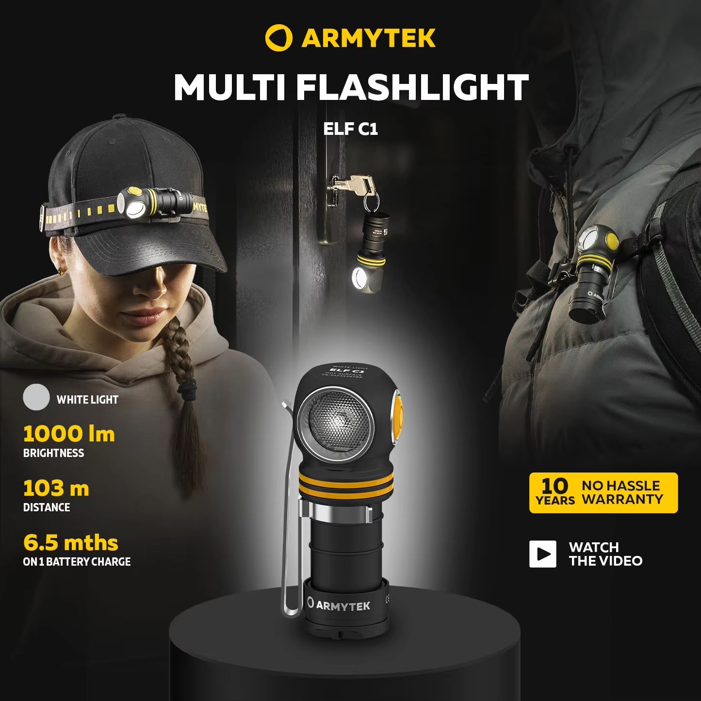 Armytek Elf C1 LED Headlamp & Multi-Flashlight – Compact USB-C Rechargeable Outdoor Light