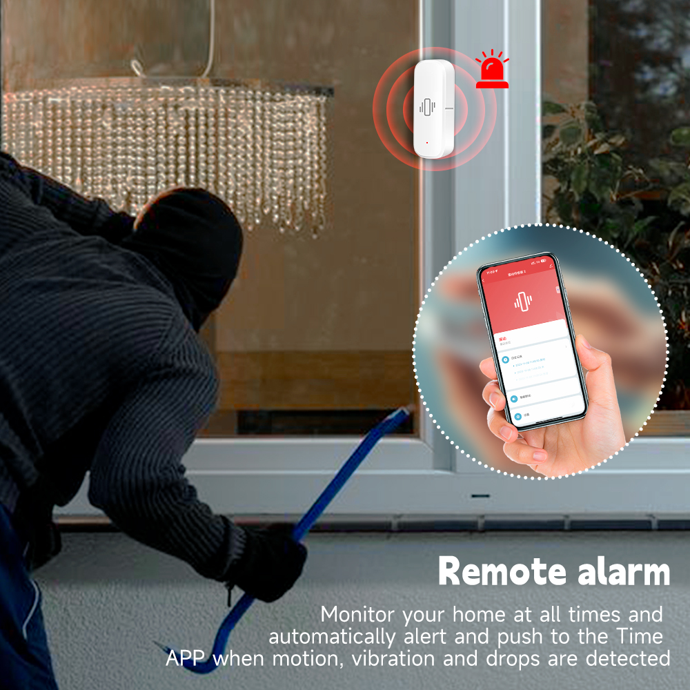 WiFi Tuya Smart Life Vibration Sensor, Motion Shock Alarm with App Control Security Monitor for Home and Door Window