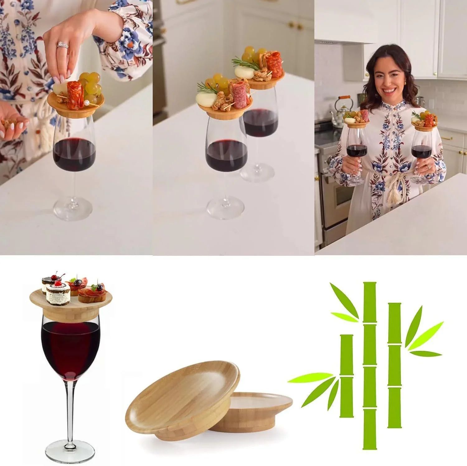 Bamboo Wine Glass Charcuterie Topper with Wooden Lid and Coaster
