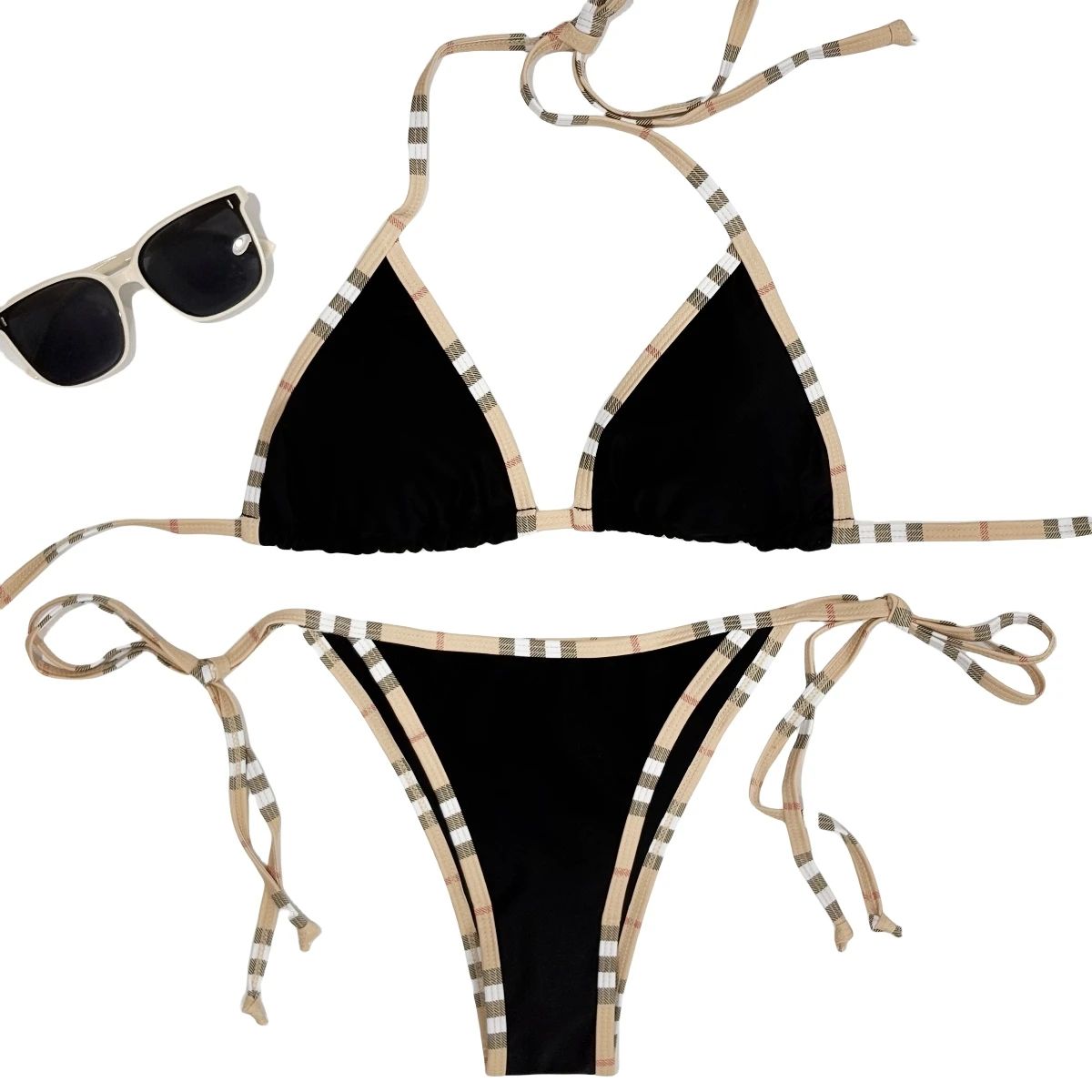 Luxury Stripe Halter Two Piece Bikini Set