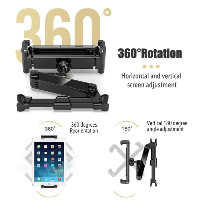Car Headrest Tablet Holder Adjustable Backseat Tablet Mount for iPad and Smartphones