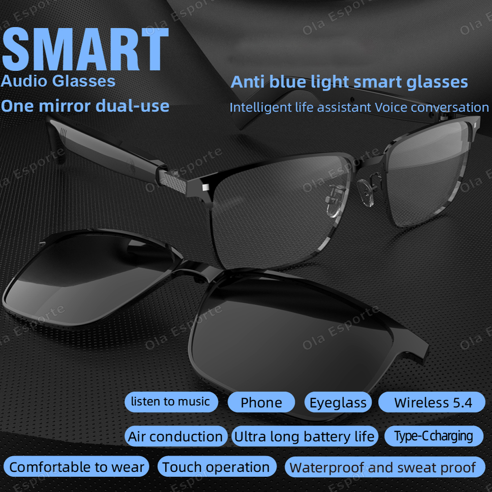 Convertible TWS Smart Glasses with Sunglasses & Clear Lenses, Wireless Audio Bluetooth Call Music Outdoor Glasses