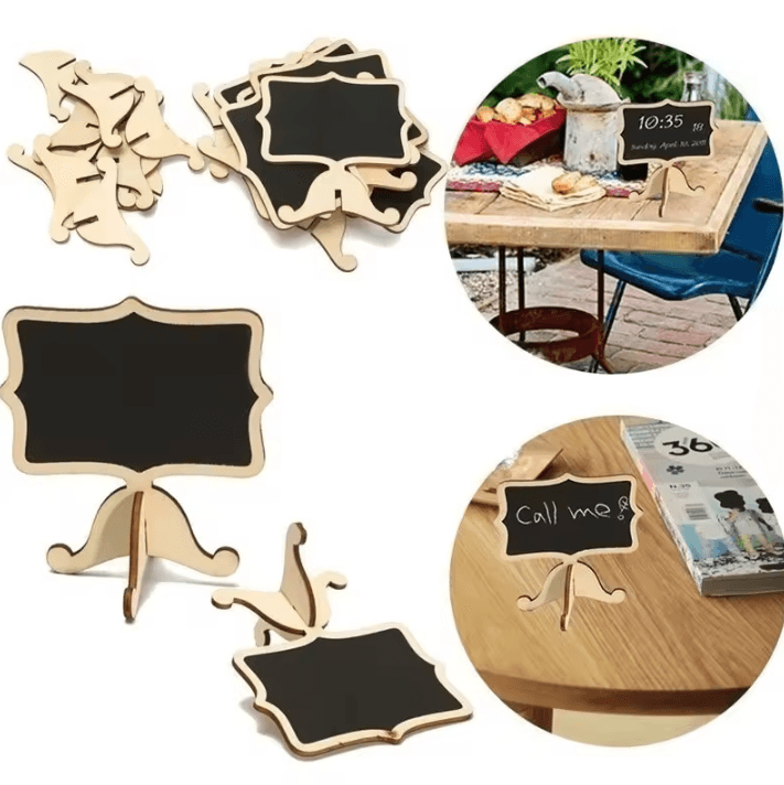 10 PCS Mini Wooden Blackboard Signs – Cute Heart Desktop Message & Craft Decoration
