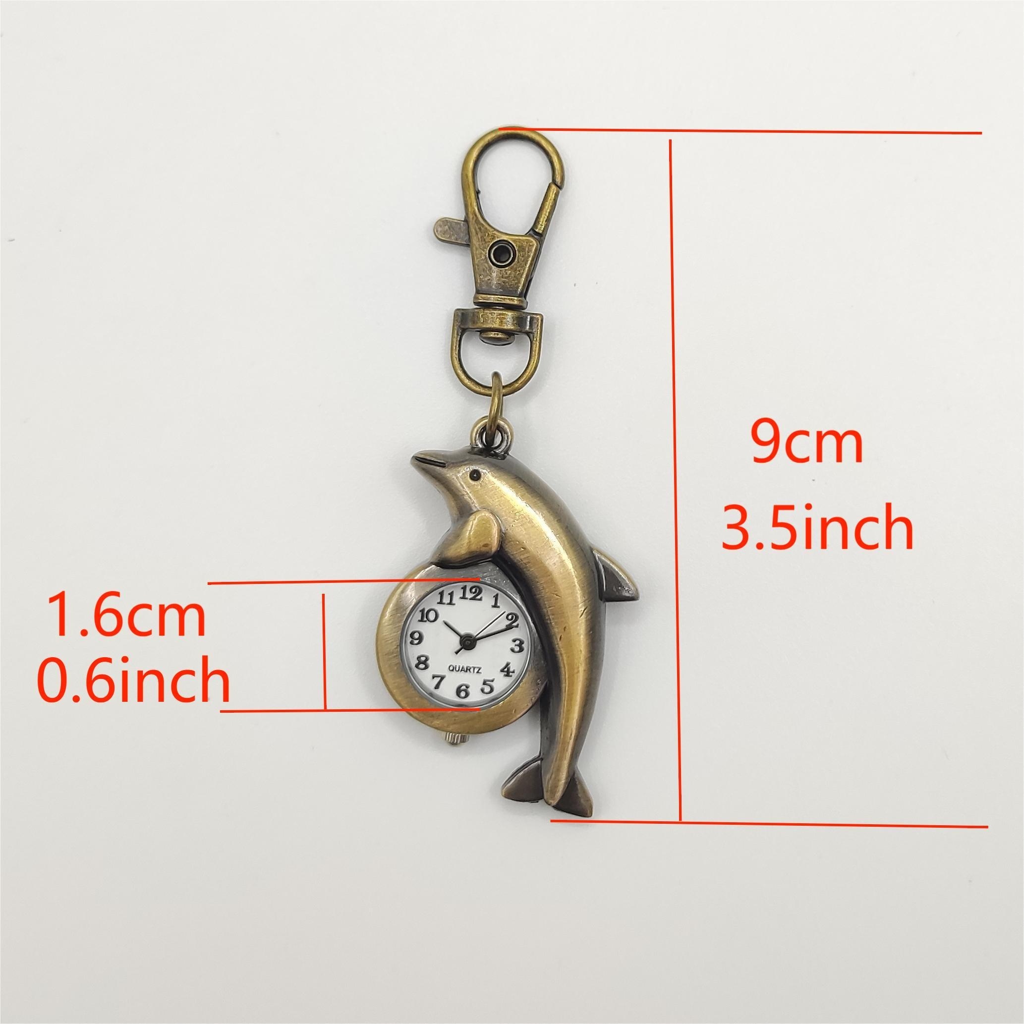 Cartoon Dolphin Keychain Watch Cute Pufferfish Pocket Clip Timepiece
