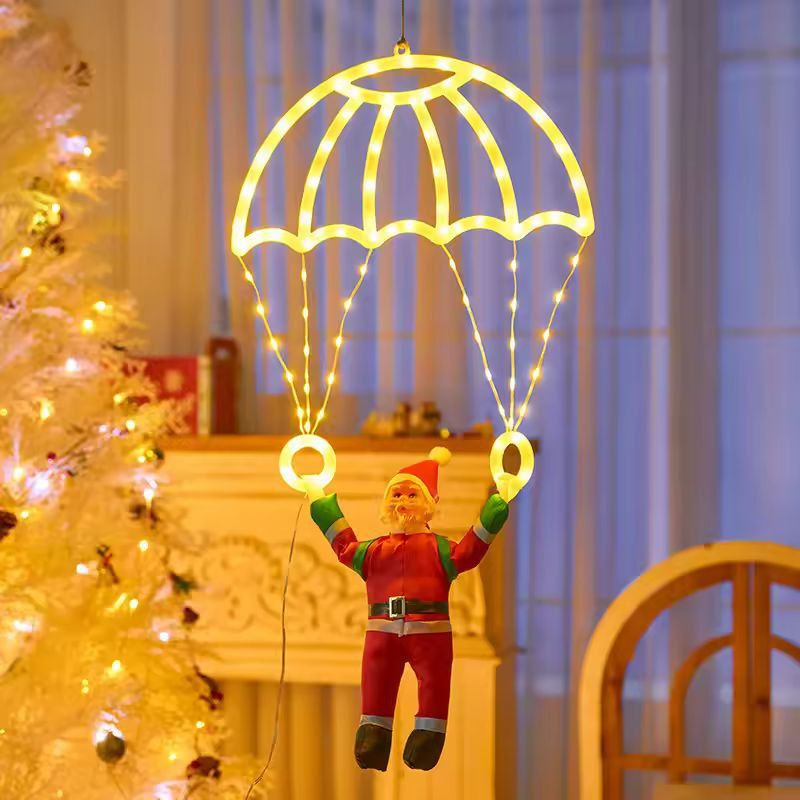 Santa Parachute Lantern LED String Lights - Festive Window & Outdoor Holiday Decor