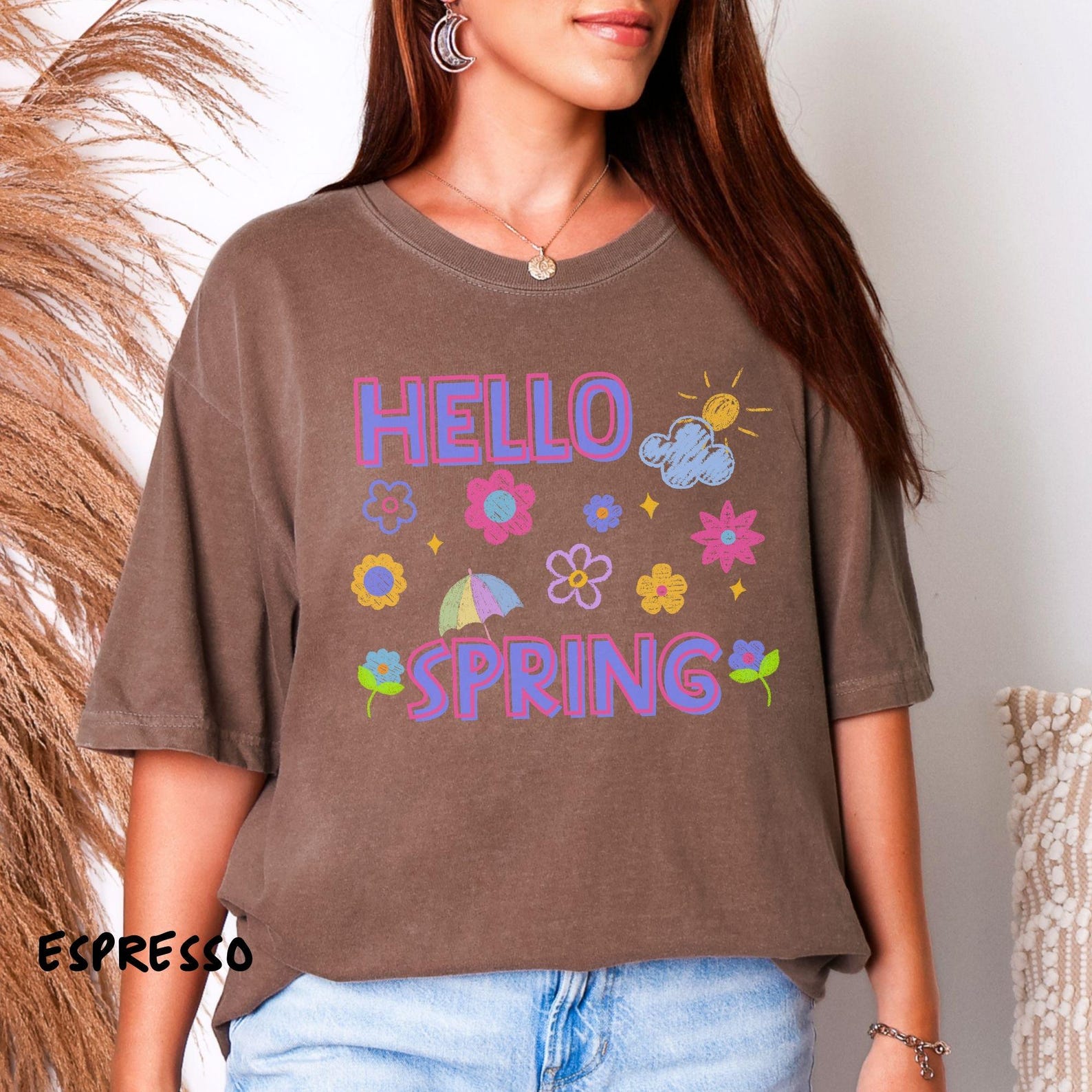 Hello Spring Shirt Colorful Floral Spring Graphic Tee Cute Spring Outfit Gift