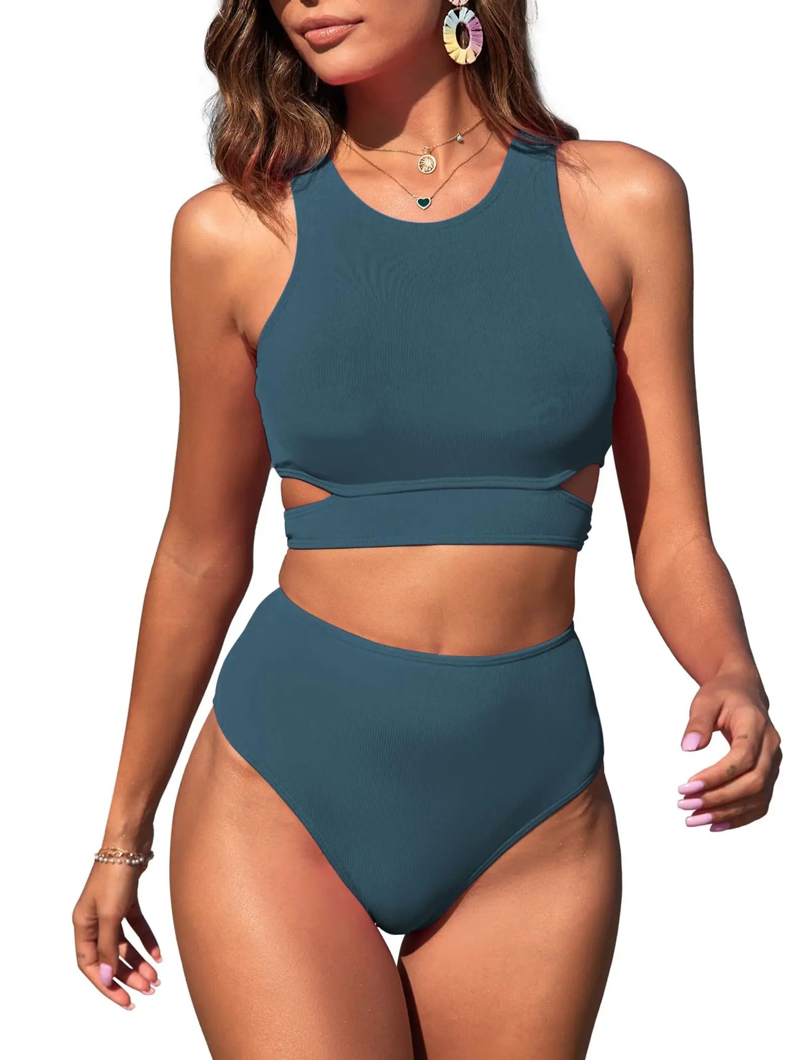 ZAFUL High Waisted Scoop Neck Bikini Set