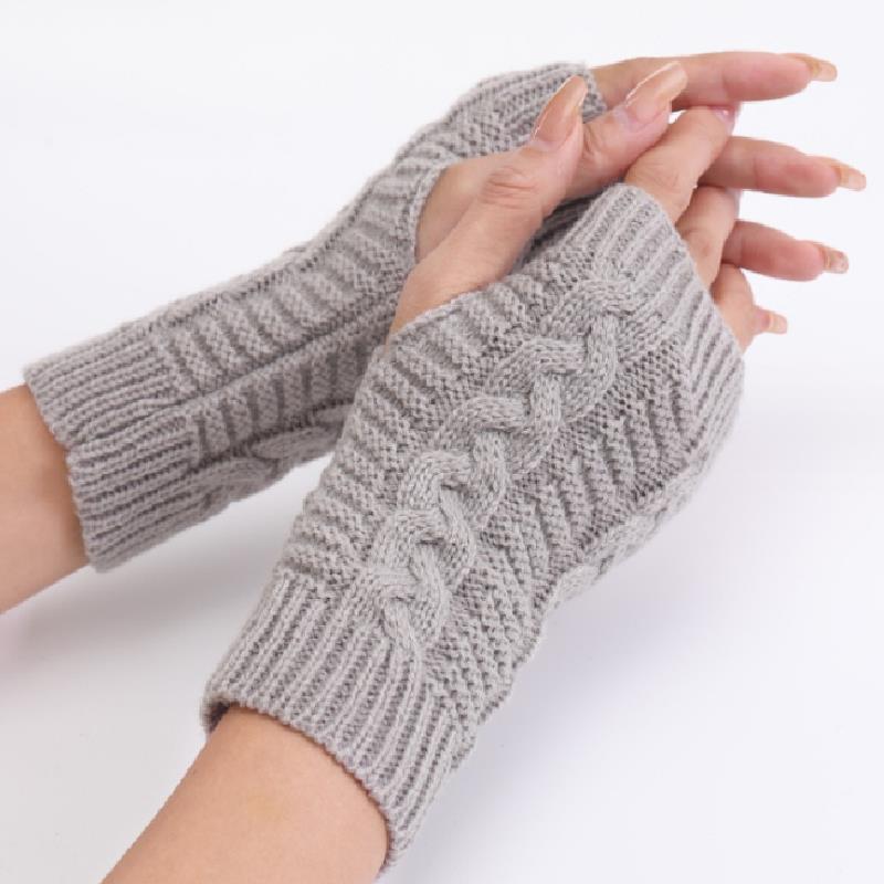 Women Stylish Hand Warmer Crochet Winter Gloves, Faux Wool Mitten, Twist Pattern, Warm Finger less Gloves
