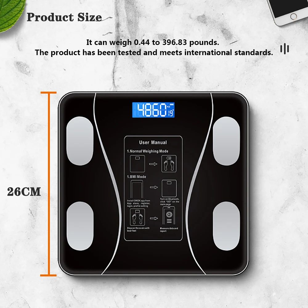Bluetooth Smart Body Weight Scale Rechargeable Digital Scale