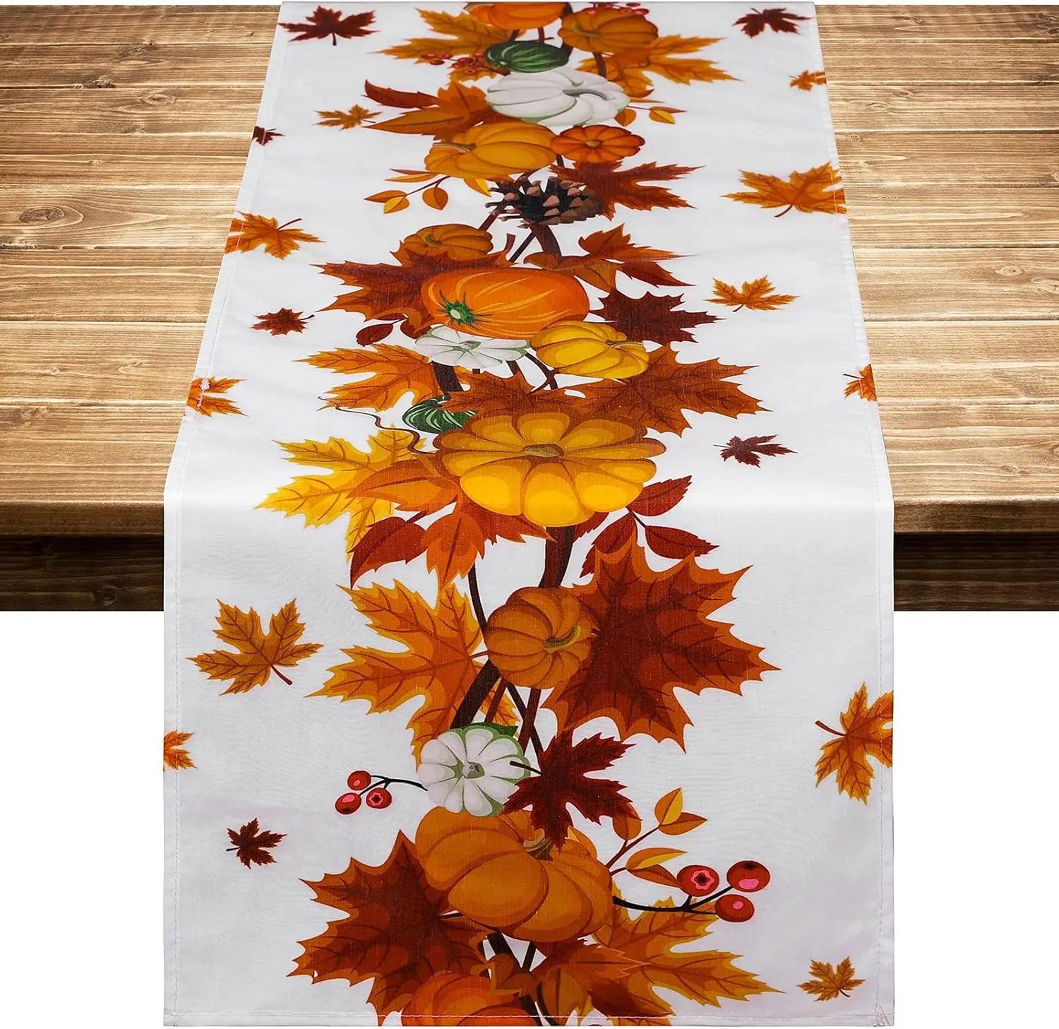 Autumn Pumpkin Linen Table Runner Fall Harvest Dining Decor
