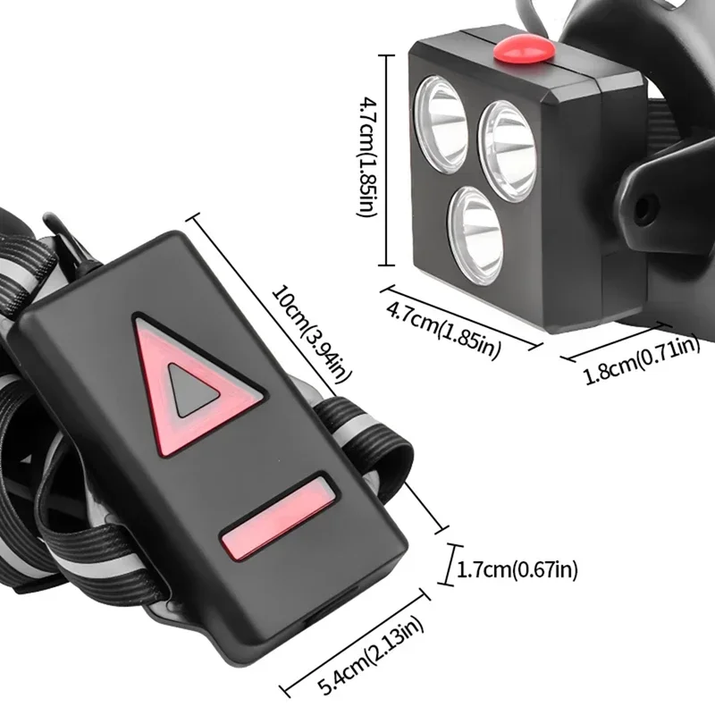 USB Rechargeable LED Chest Front Multi-Lamp Red Warning Night Running Light Triangle Reflective Strap Adjustable Angle