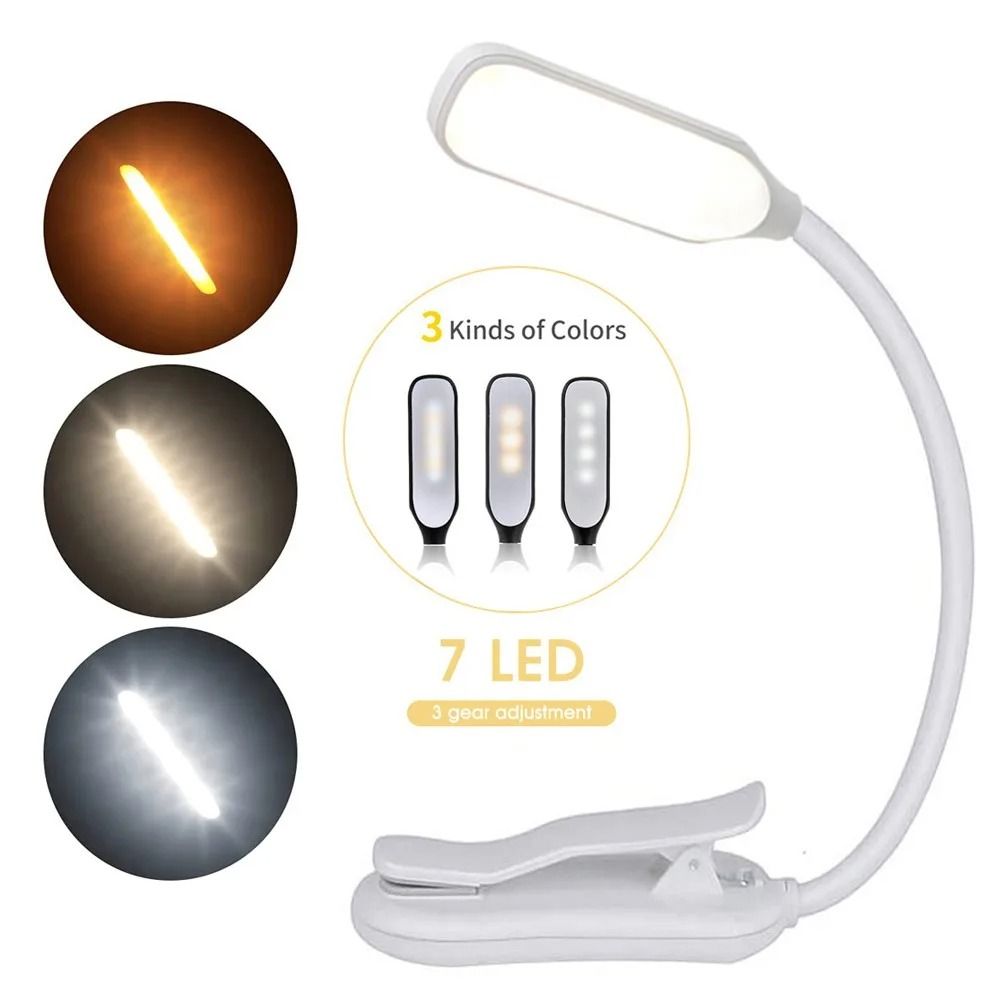 7 LED USB Rechargeable Book Light Warm Cool White