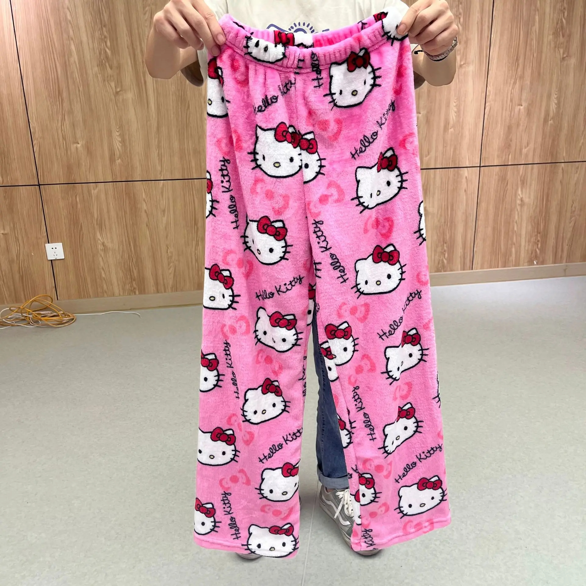 Sanrio Hello Kitty Pajamas Halloween Flannel Fashion Trouserswomen Kawaii Woolen Anime Cartoon Casual Home Pants Autumn