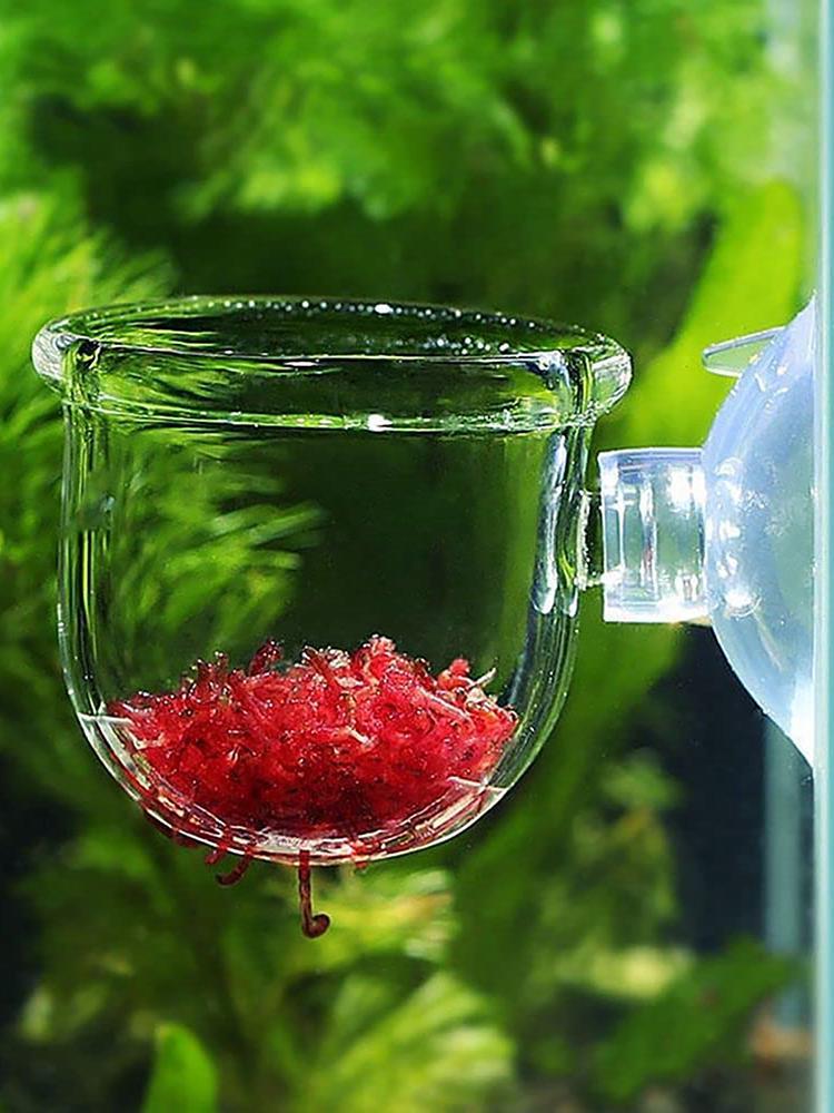 Aquarium Glass Plant Pot with Suction Holder Acrylic Aquatic Plant Cup Feeding Container Stand for Fish Tank Landscape