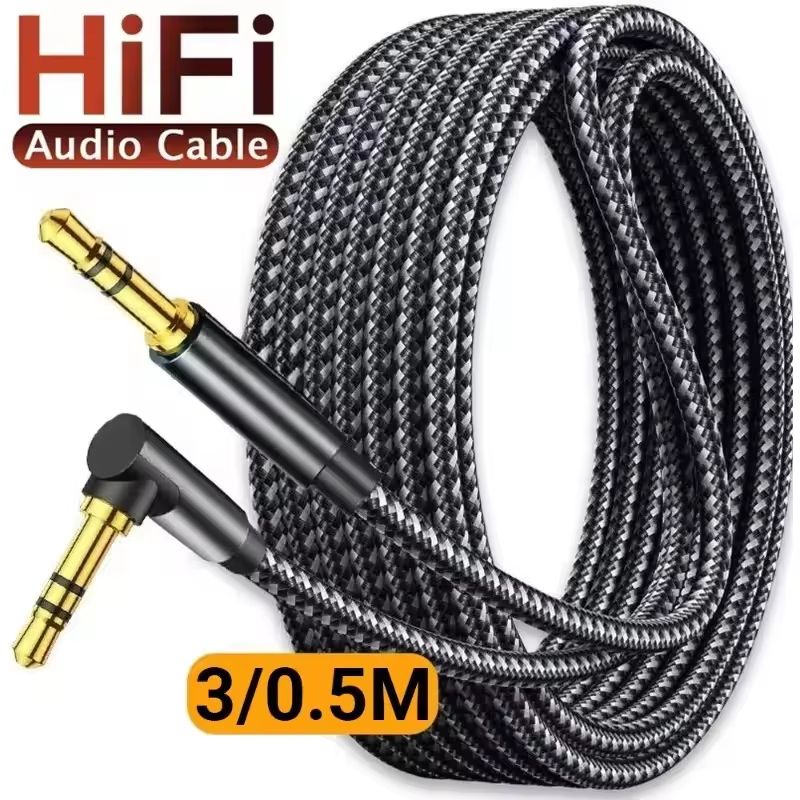 90° Elbow 3.5mm Audio Aux Cable Male-to-Male Stereo Wire