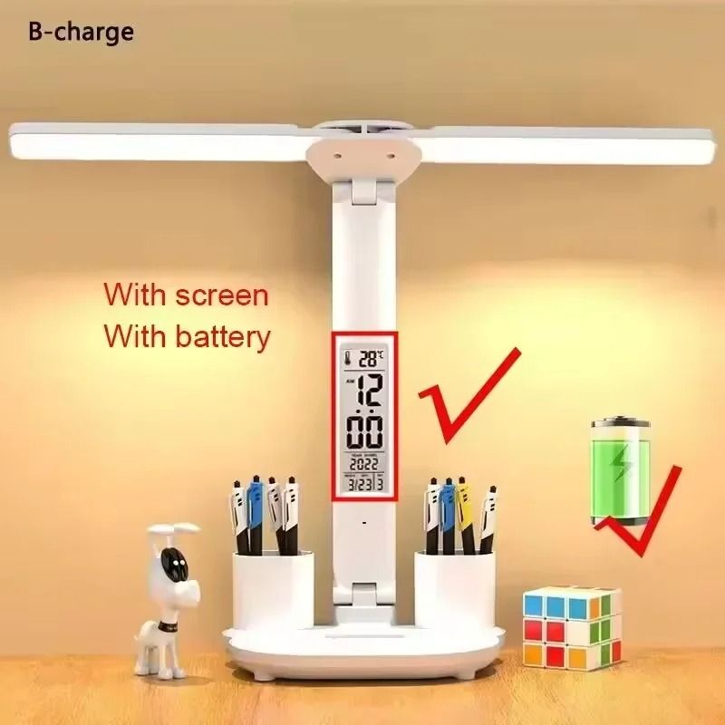 Double-Headed LED Table Lamp – Eye-Protection Reading Light with Smart Display